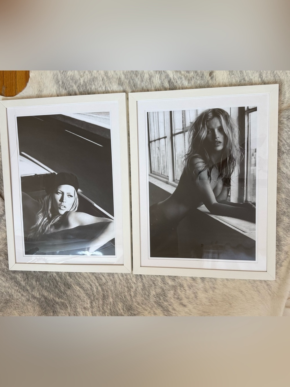 Black & White Fashion Photo Pair in White Frames Kate Moss